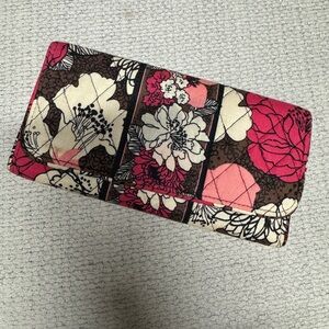 Vera Bradley 8” Gallery Wallet Mocha Rouge Trifold Floral Wallet